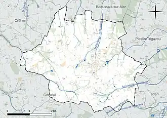 Carte en couleur présentant le réseau hydrographique de la commune