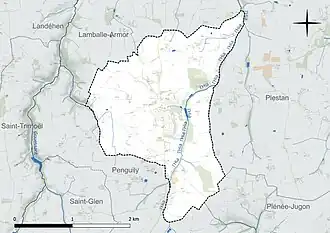 Carte en couleur présentant le réseau hydrographique de la commune