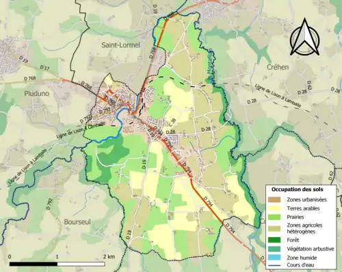 Carte en couleurs présentant l'occupation des sols.