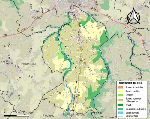 Carte en couleurs présentant l'occupation des sols.