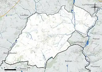 Carte en couleur présentant le réseau hydrographique de la commune
