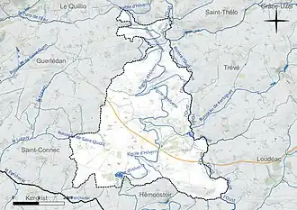 Carte en couleur présentant le réseau hydrographique de la commune