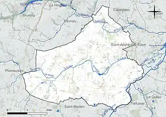 Carte en couleur présentant le réseau hydrographique de la commune