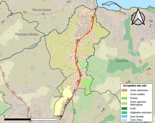 Carte en couleurs présentant l'occupation des sols.