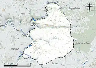 Carte en couleur présentant le réseau hydrographique de la commune