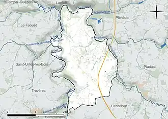 Carte en couleur présentant le réseau hydrographique de la commune