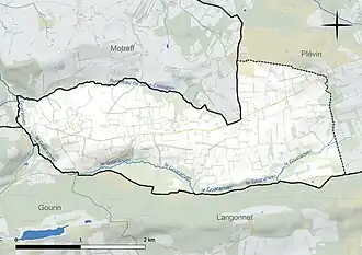 Carte en couleur présentant le réseau hydrographique de la commune