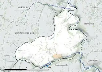 Carte en couleur présentant le réseau hydrographique de la commune