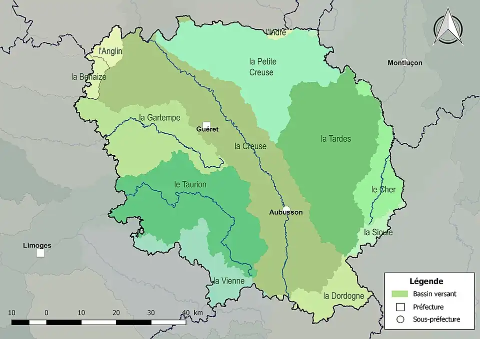 Les principaux bassins versants du département de la Creuse.