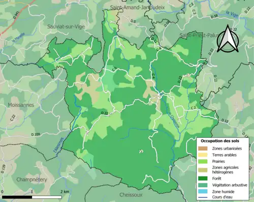 Carte en couleurs présentant l'occupation des sols.