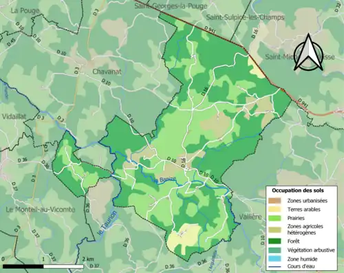 Carte en couleurs présentant l'occupation des sols.