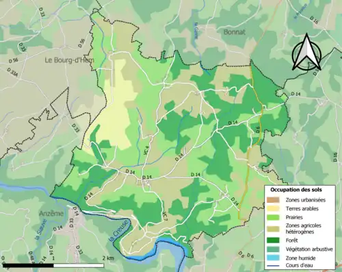 Carte en couleurs présentant l'occupation des sols.