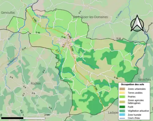 Carte en couleurs présentant l'occupation des sols.