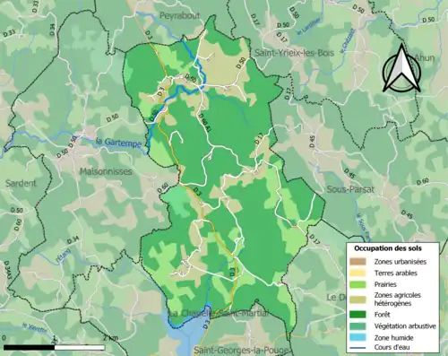 Carte en couleurs présentant l'occupation des sols.