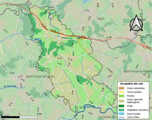 Carte en couleurs présentant l'occupation des sols.