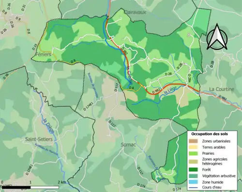 Carte en couleurs présentant l'occupation des sols.