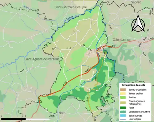 Carte en couleurs présentant l'occupation des sols.