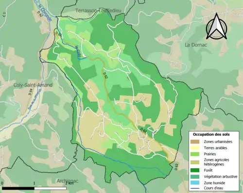 Carte en couleurs présentant l'occupation des sols.