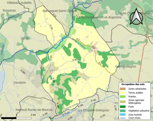 Carte en couleurs présentant l'occupation des sols.