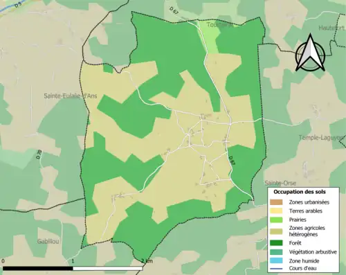 Carte en couleurs présentant l'occupation des sols.