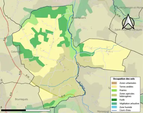 Carte en couleurs présentant l'occupation des sols.
