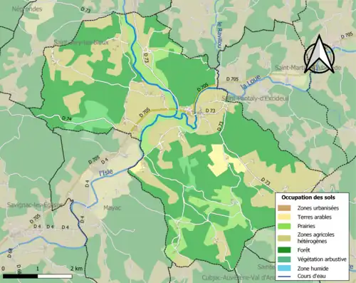 Carte en couleurs présentant l'occupation des sols.
