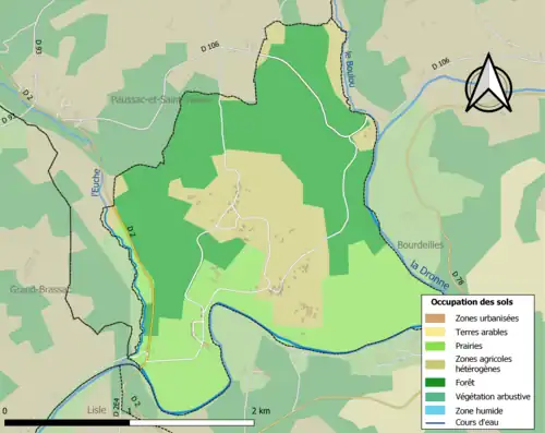Carte en couleurs présentant l'occupation des sols.