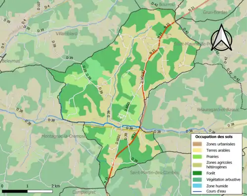 Carte en couleurs présentant l'occupation des sols.