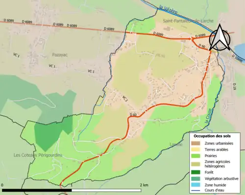 Carte en couleurs présentant l'occupation des sols.