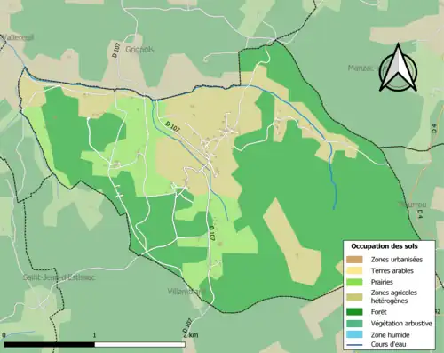 Carte en couleurs présentant l'occupation des sols.