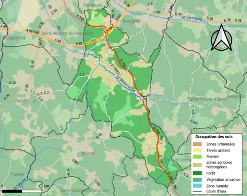 Carte en couleurs présentant l'occupation des sols.