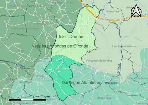 Carte en couleur présentant le(s) SAGE couvrant le territoire communal