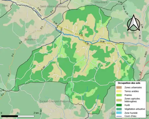 Carte en couleurs présentant l'occupation des sols.