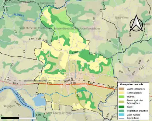 Carte en couleurs présentant l'occupation des sols.