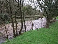 La Mignonne en crue juste en aval du moulin de Stang Meyet (limite communale entre Saint-Urbain et Irvillac).