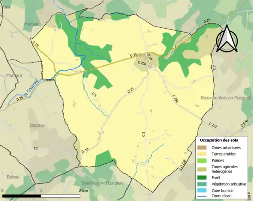Carte en couleurs présentant l'occupation des sols.