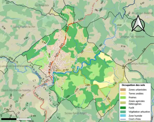 Carte en couleurs présentant l'occupation des sols.