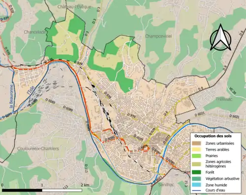 Carte en couleurs présentant l'occupation des sols.