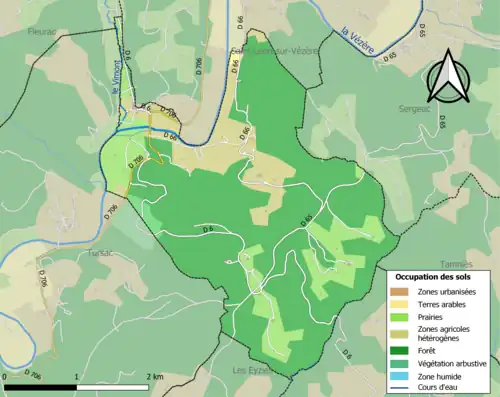 Carte en couleurs présentant l'occupation des sols.