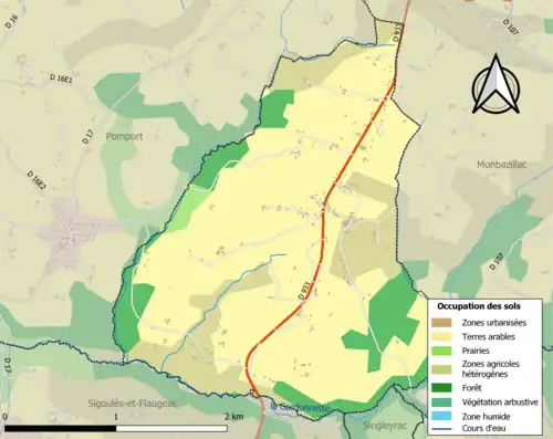 Carte en couleurs présentant l'occupation des sols.