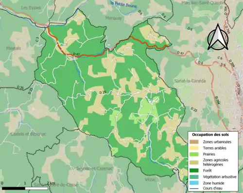 Carte en couleurs présentant l'occupation des sols.