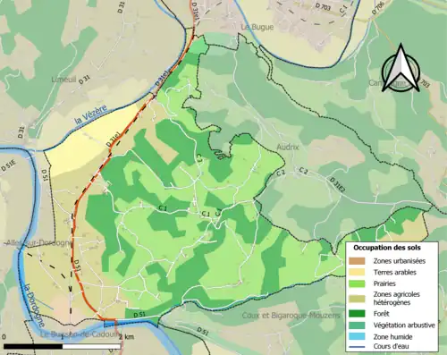 Carte en couleurs présentant l'occupation des sols.