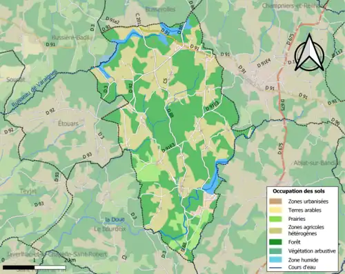 Carte en couleurs présentant l'occupation des sols.