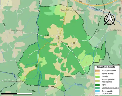 Carte en couleurs présentant l'occupation des sols.