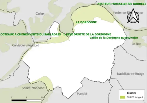 Carte de la ZNIEFF de type 2 à La Saint-Julien-de-Lampon.
