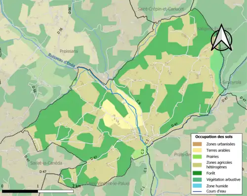 Carte en couleurs présentant l'occupation des sols.