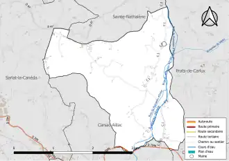 Carte en couleur présentant le réseau hydrographique de la commune