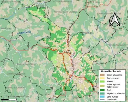 Carte en couleurs présentant l'occupation des sols.