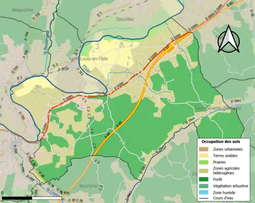 Carte en couleurs présentant l'occupation des sols.
