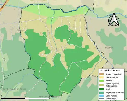 Carte des infrastructures et de l'occupation des sols de la commune en 2018 (CLC).